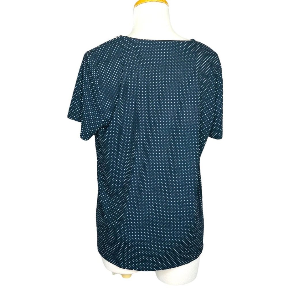 Ann Taylor Short Sleeve Jersey Poker-dot Top Navy Size L NWT - Picture 4 of 11